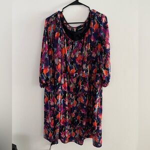 Lane Bryant Plus Size Bright Multicolor Abstract Dress w/ Cinched Waist Sz 26-28